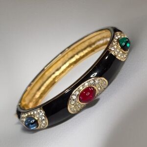 Luxury Designer Gold Plated Enamel Glass Cabochon Mogul Hinged Bracelet Bangle